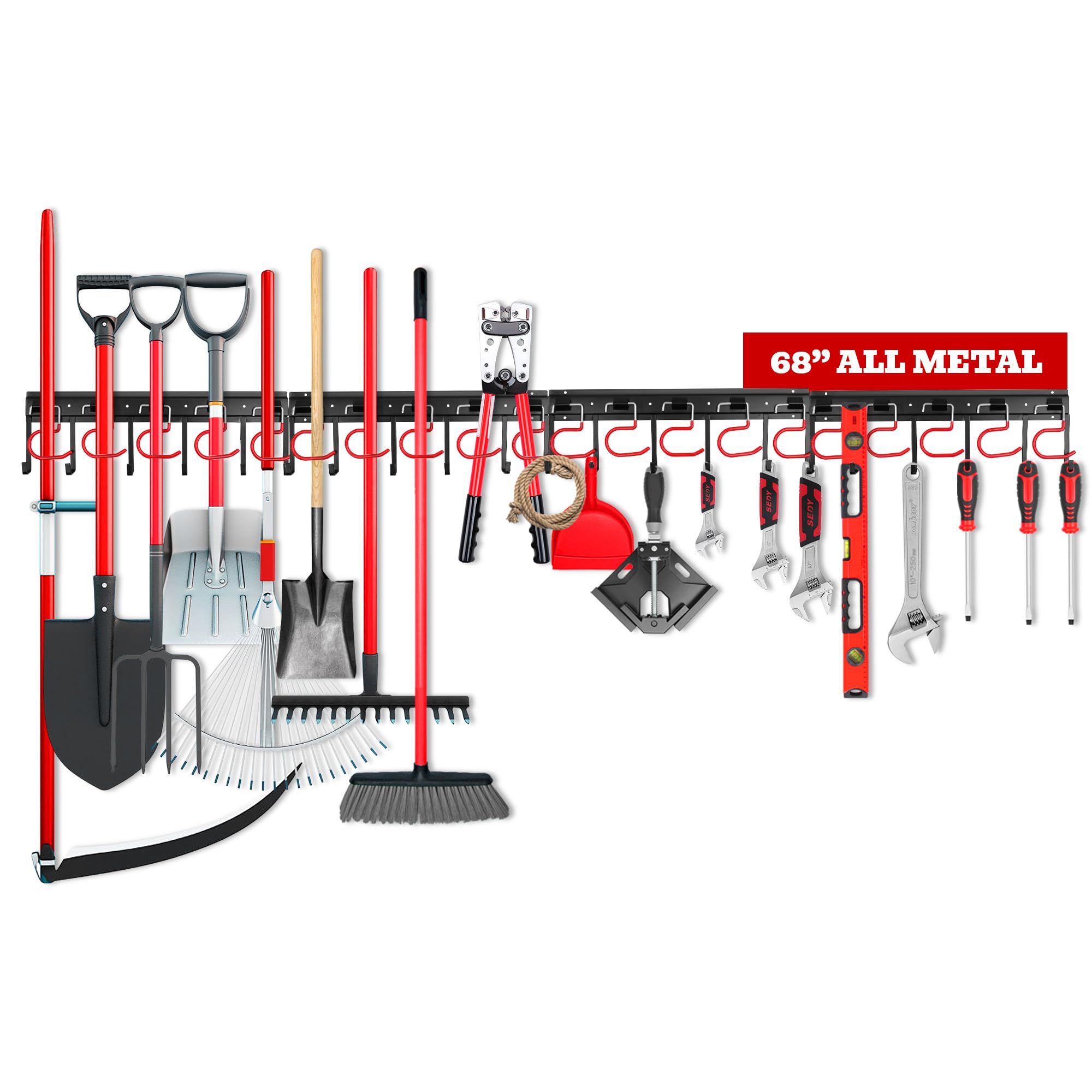 SEDY 68-Inch all-metal tool organizer on wall for sturdy garage storage.