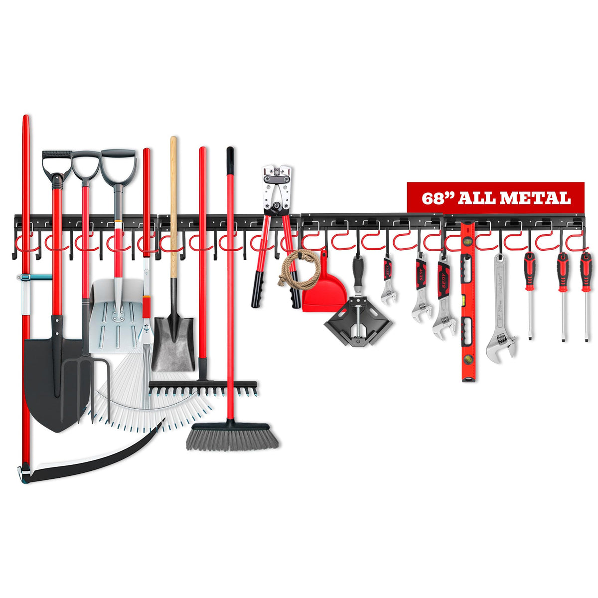 SEDY 68-Inch all-metal tool organizer on wall for sturdy garage storage.