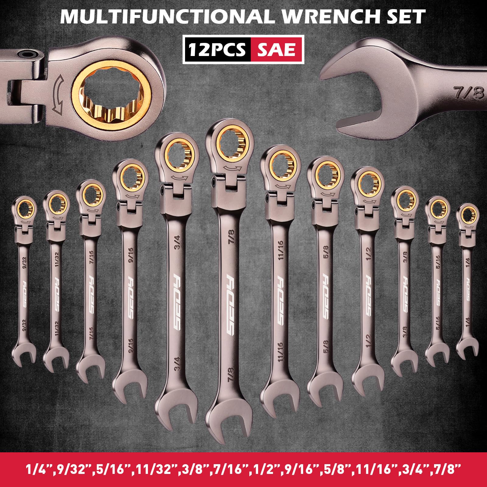 SEDY 72-tooth 180-degree flex-head ratchet for smoother turns in cramped areas