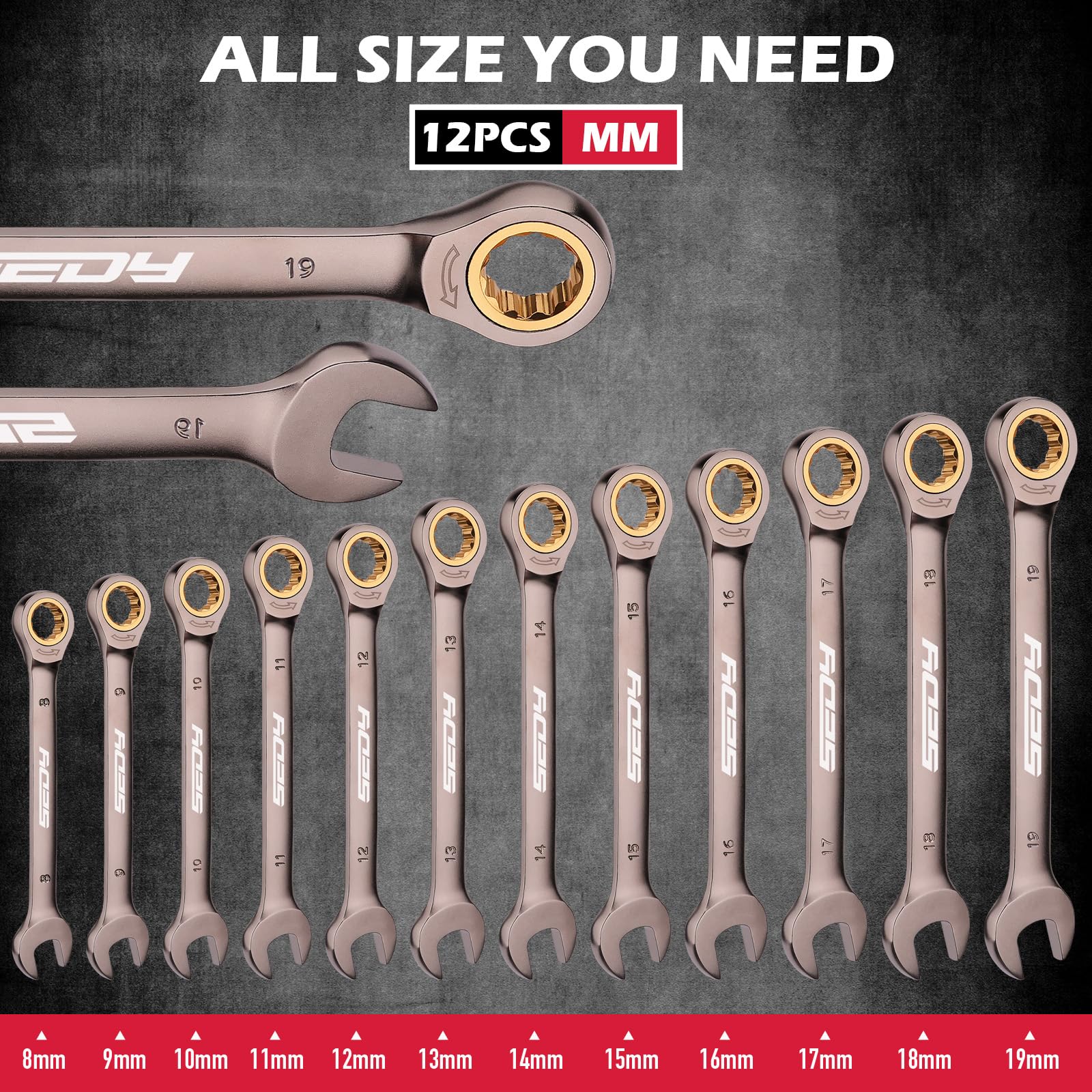 SEDY 72-tooth ratchet with five degree swing for tight spaces.