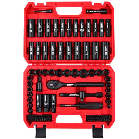SEDY 96-piece 3/8 drive socket set organized for quick repairs.