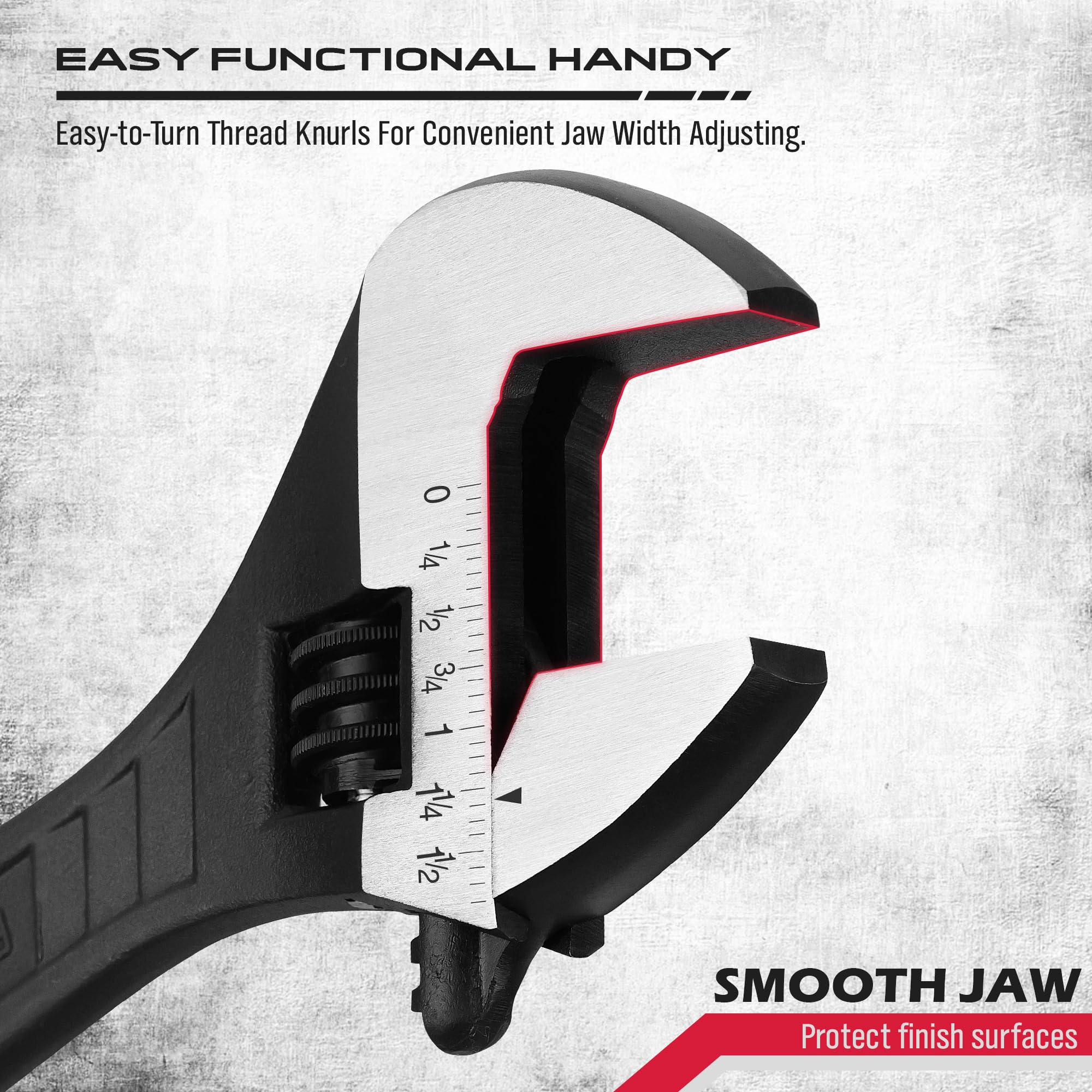 SEDY 12-inch adjustable wrench offering wide jaw reach for larger fasteners.