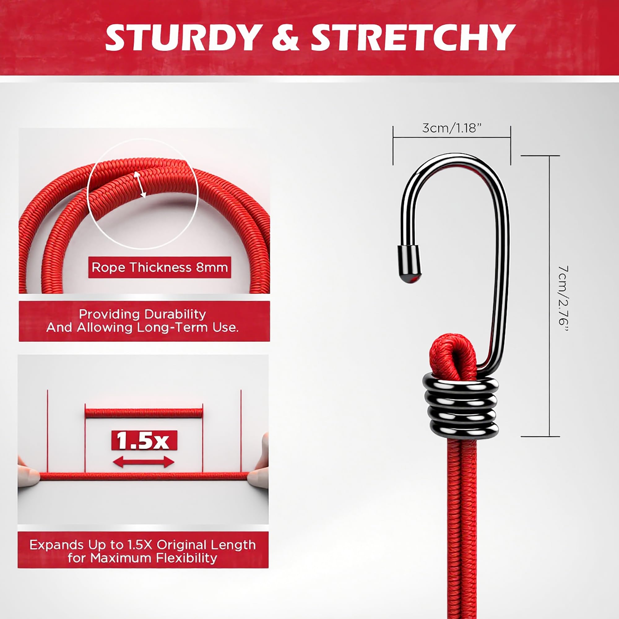 SEDY 18-inch bungee cord with hook ideal for mid-size loads.