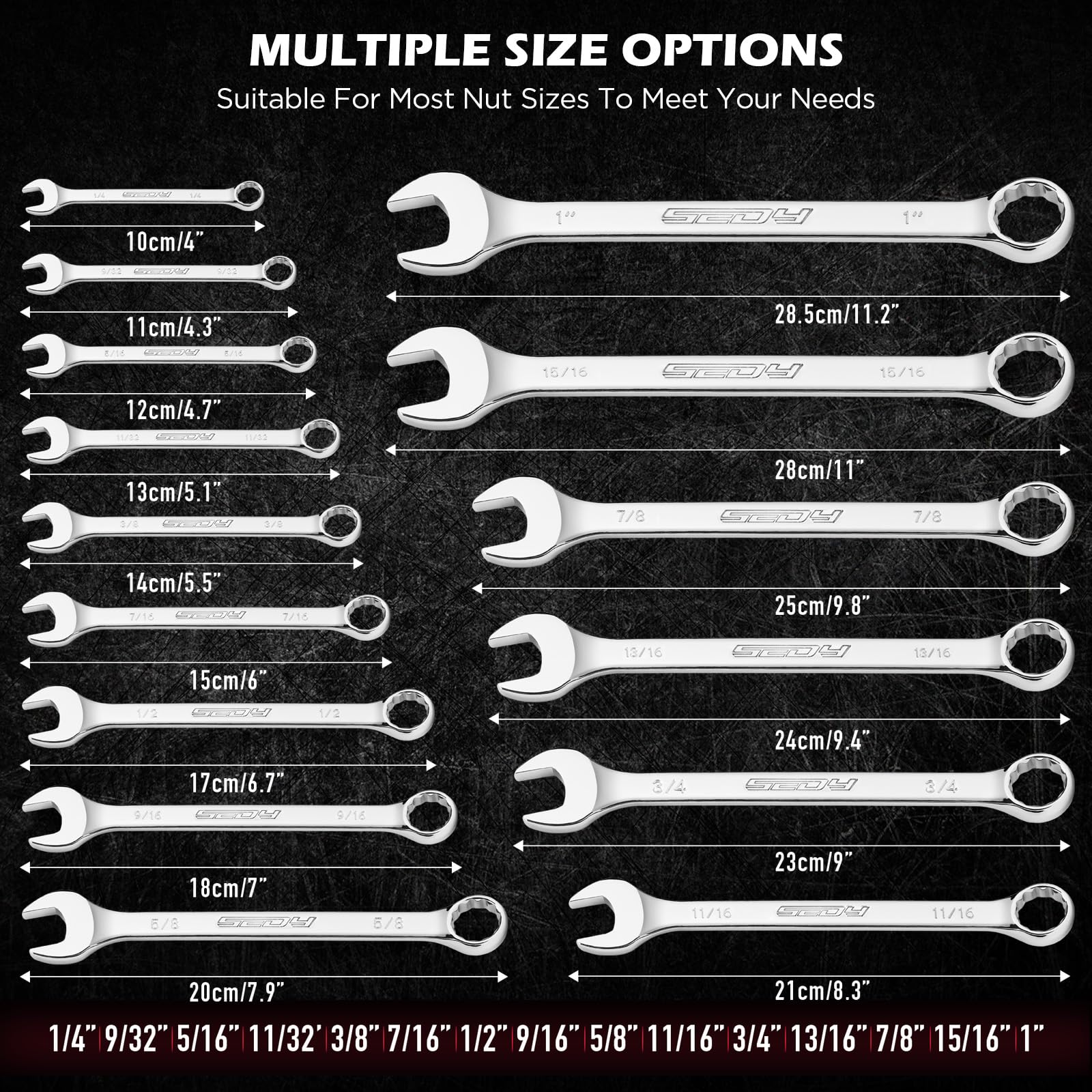 Sedy chrome vanadium steel wrenches with polished finish illustrate durability
