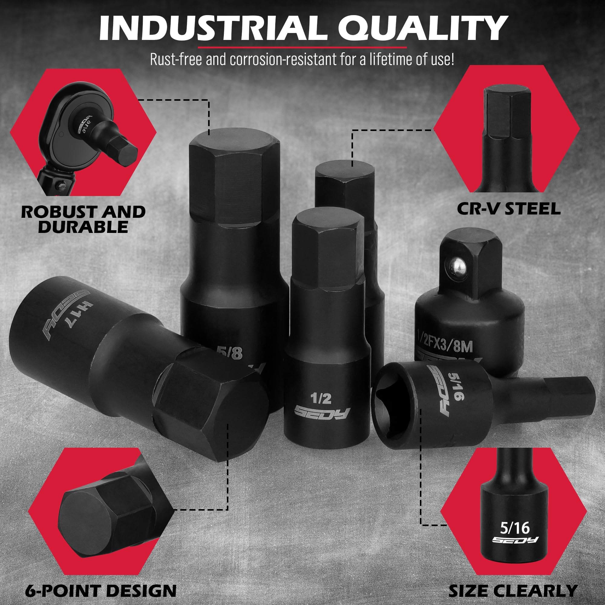 SEDY Cr-V steel construction for high torque and durability
