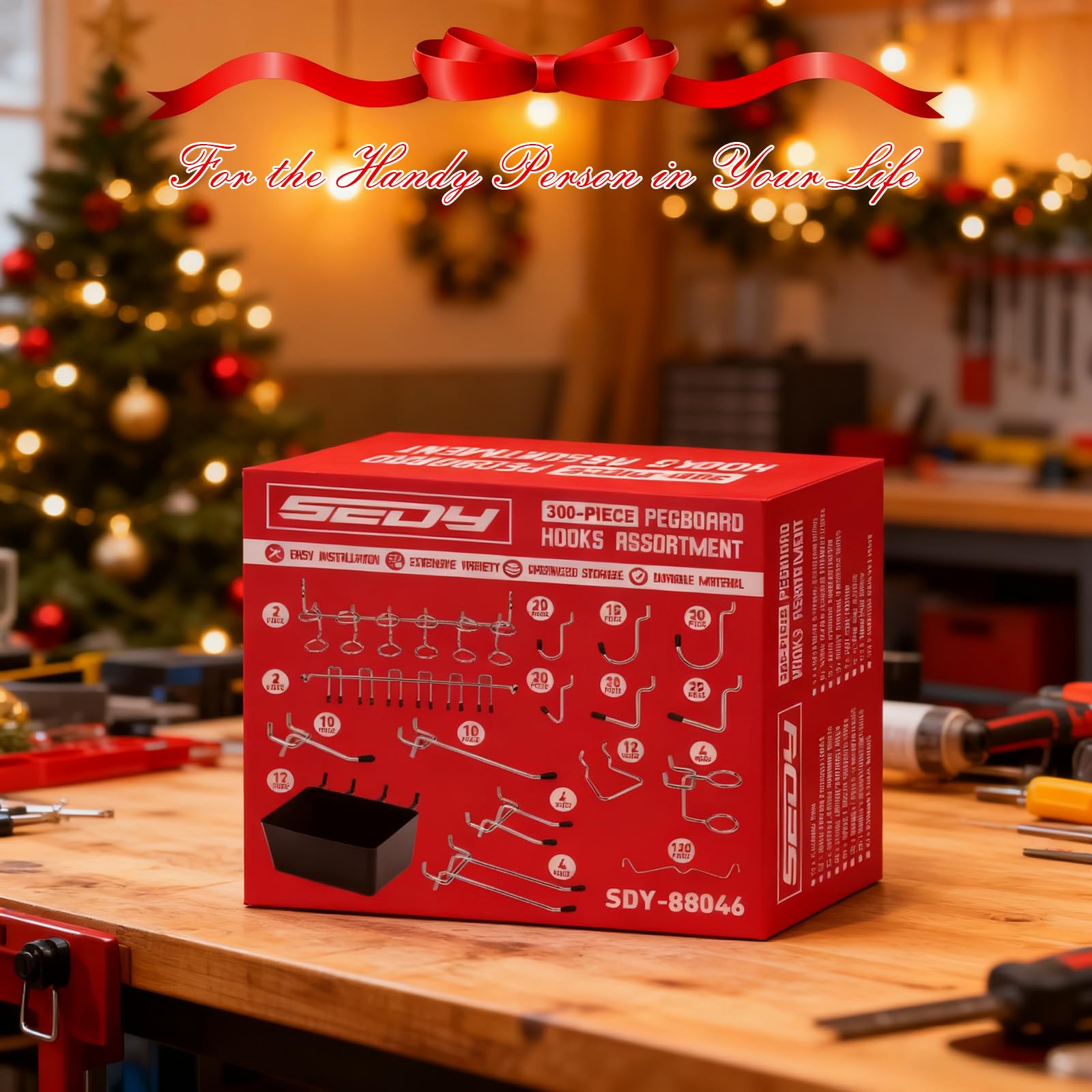 SEDY compact craft storage on pegboard demonstrates efficient use.