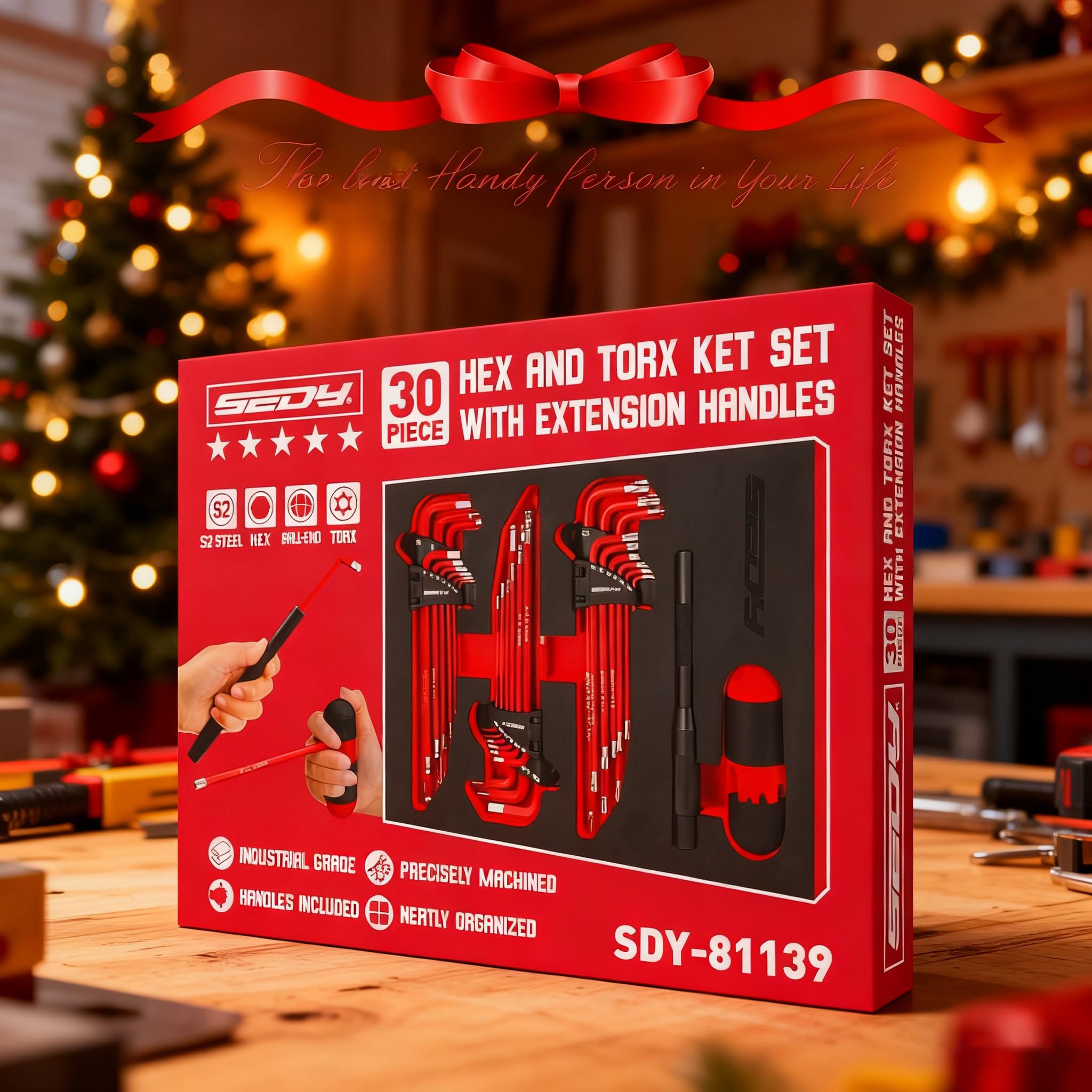 Sedy grip-handle set reduces slipping during heavy tightening.
