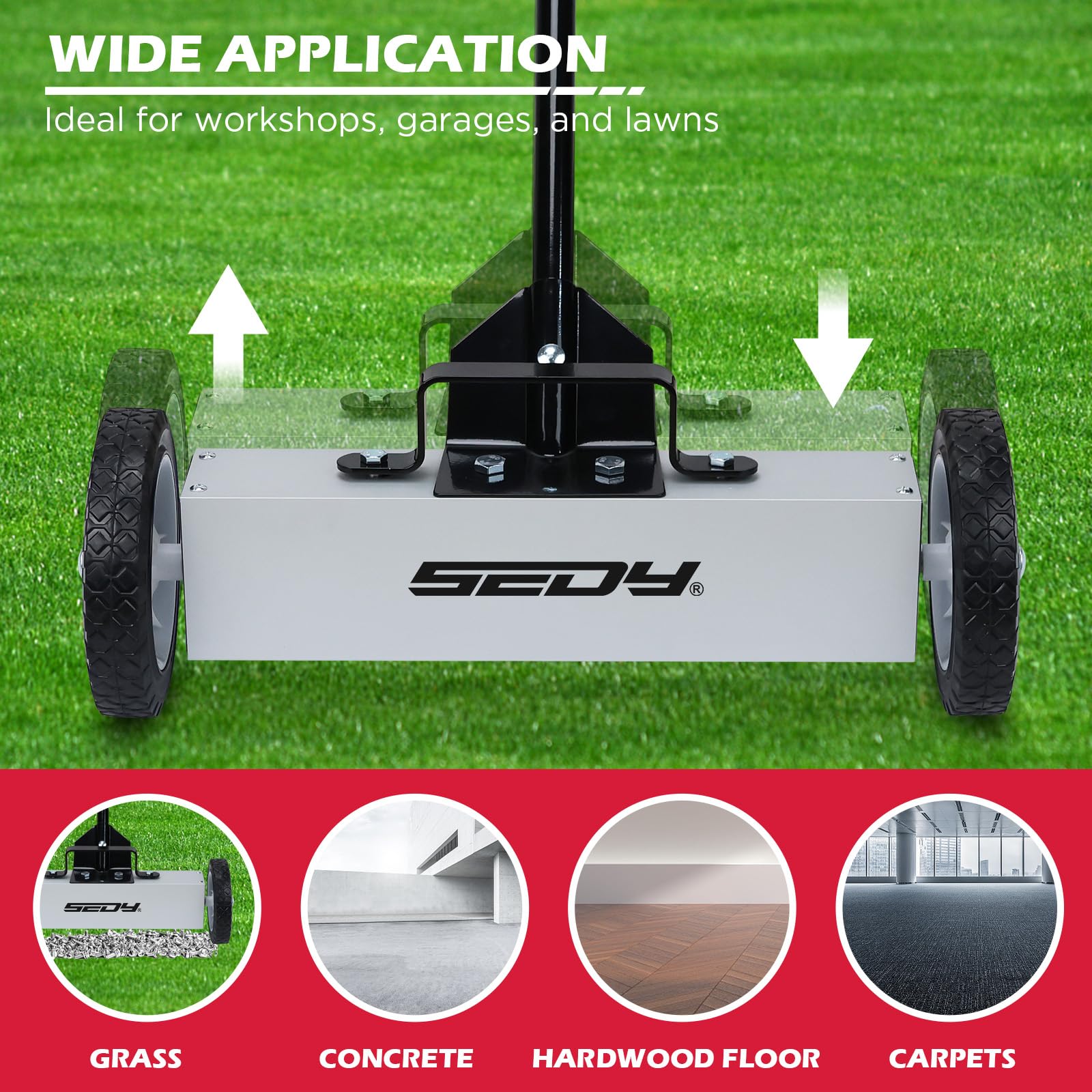 SEDY ergonomic adjustable handle for comfortable sweeping across heights