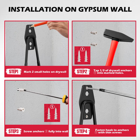 SEDY garden tools and broom stored on wall hooks