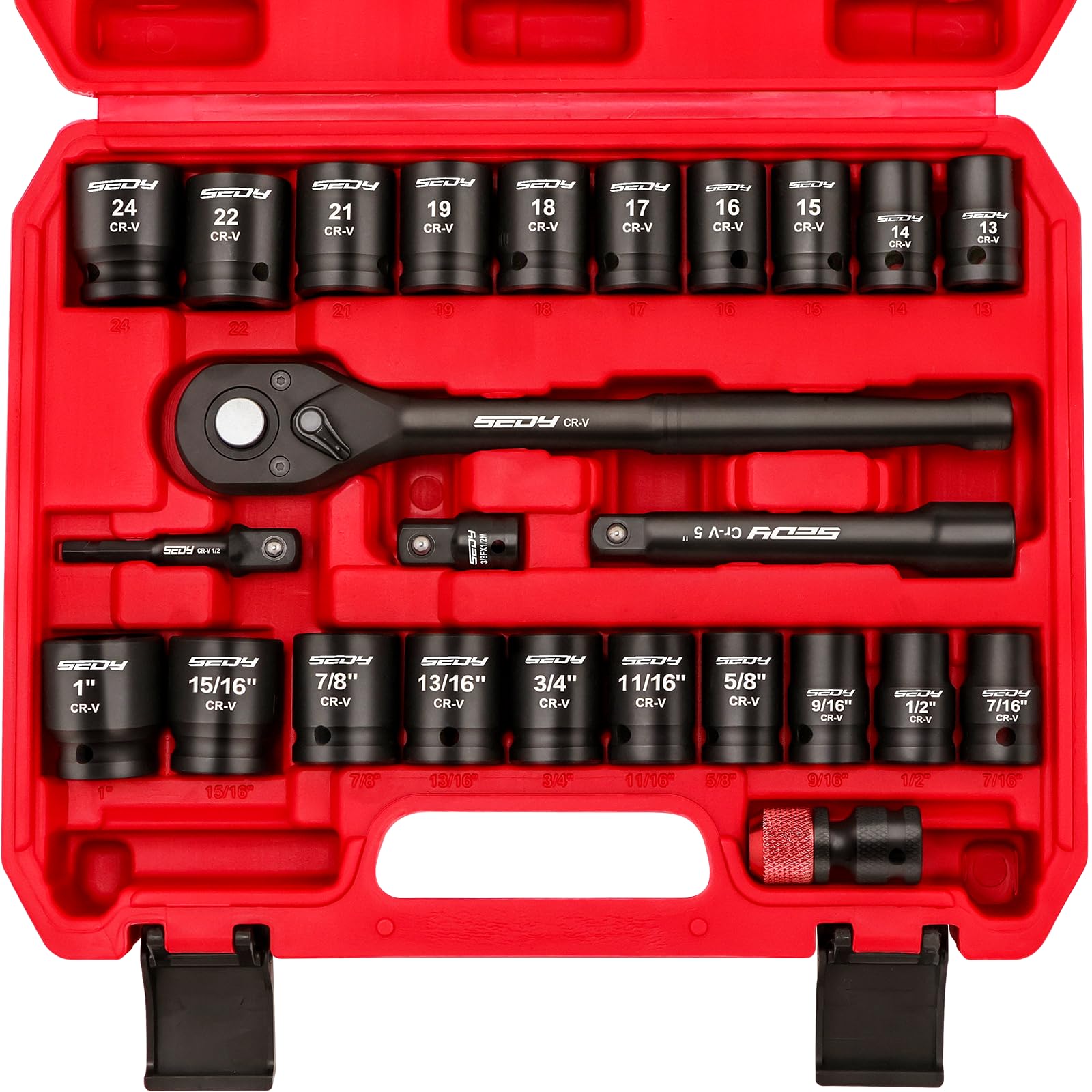 SEDY half-inch drive socket set with case for organized garage tasks