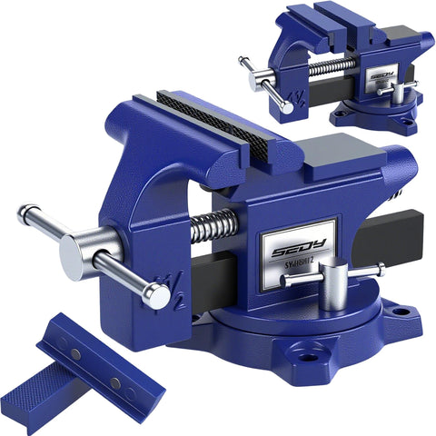 SEDY heavy duty bench vise front view shows sturdy jaws for secure clamping