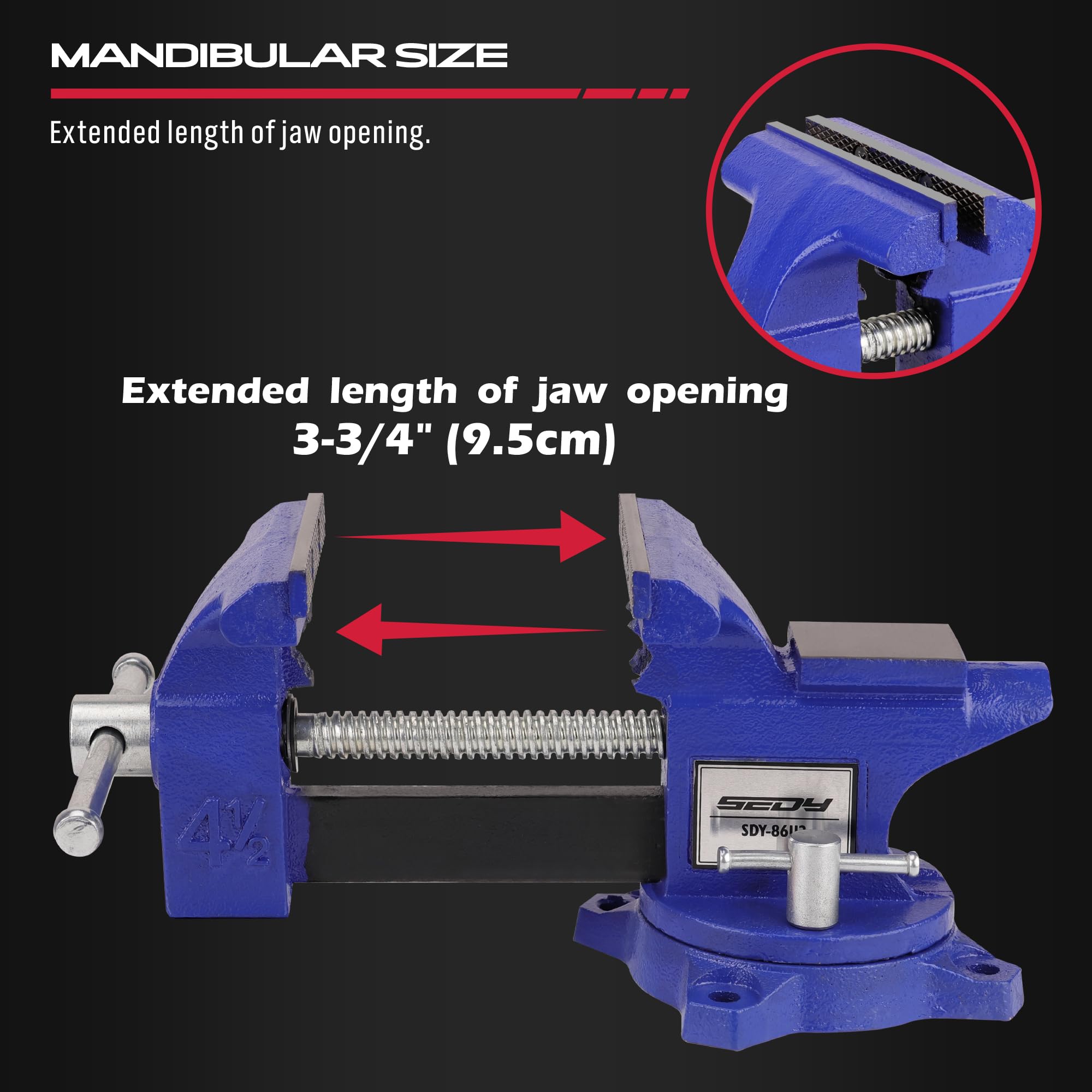 SEDY bench vise mounted on a workbench demonstrates stable table clamp