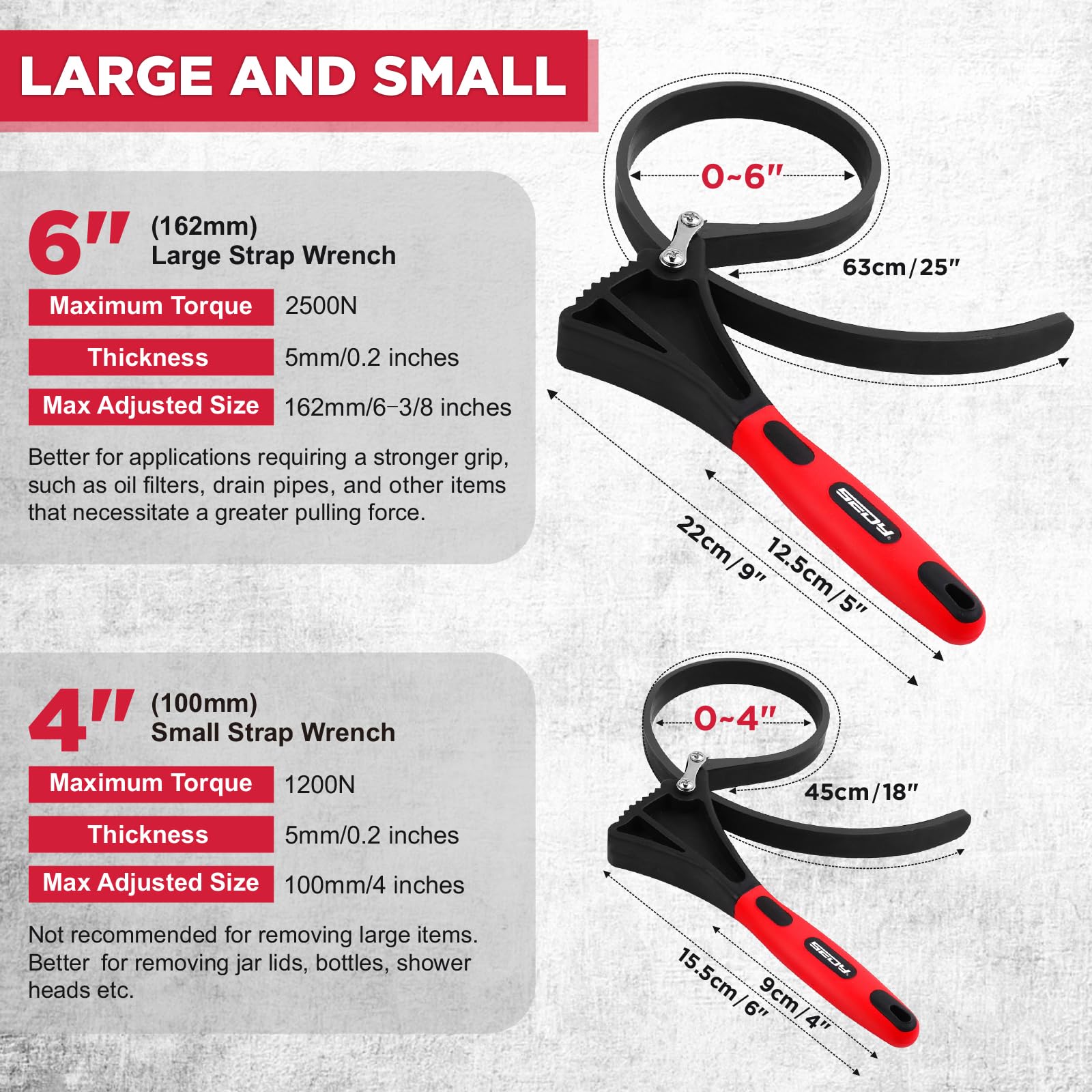 SEDY large 6-3-8 inch wrench ready for heavy-duty pipe fittings and cap removals