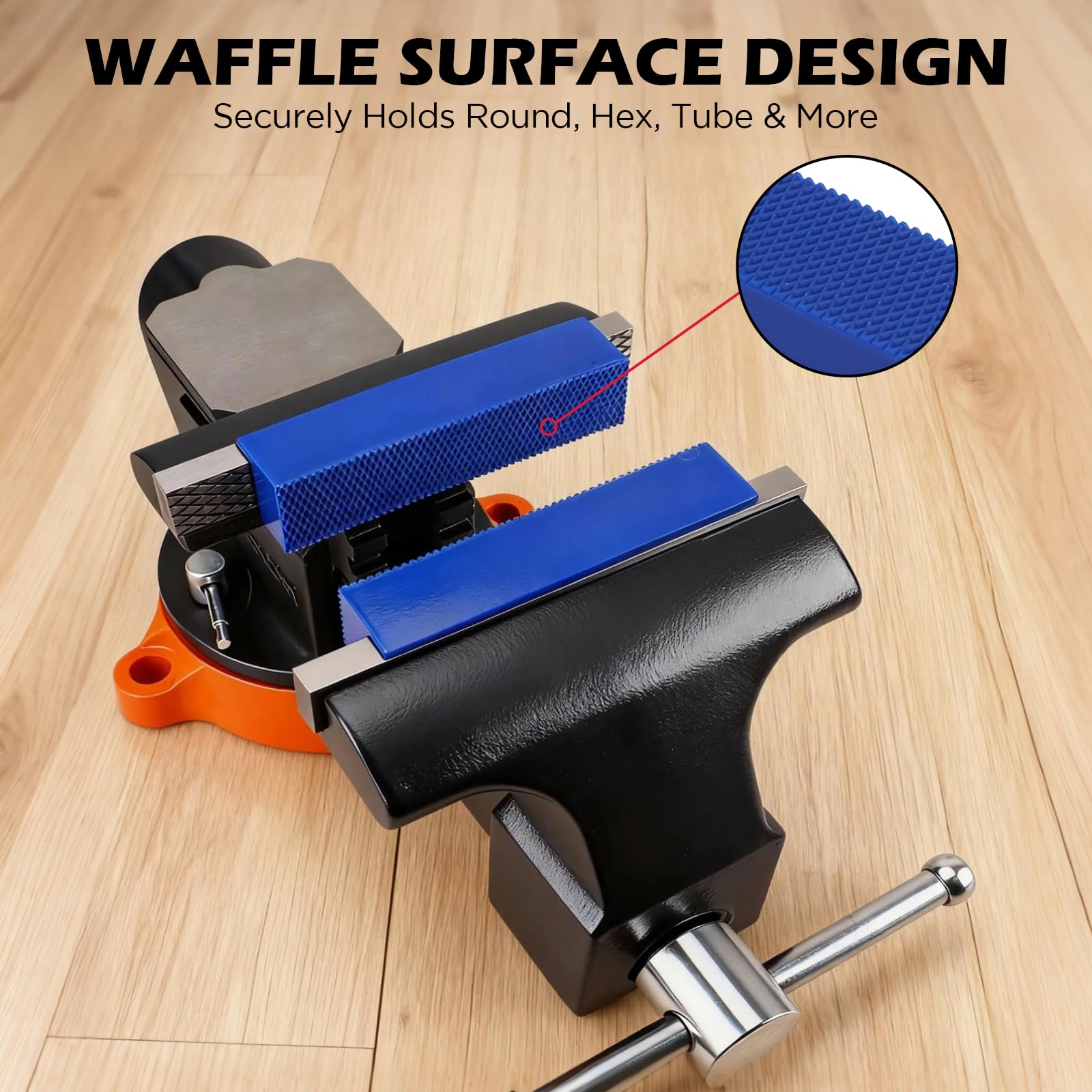 SEDY magnetic hold keeps pads firmly in place on a bench vise.