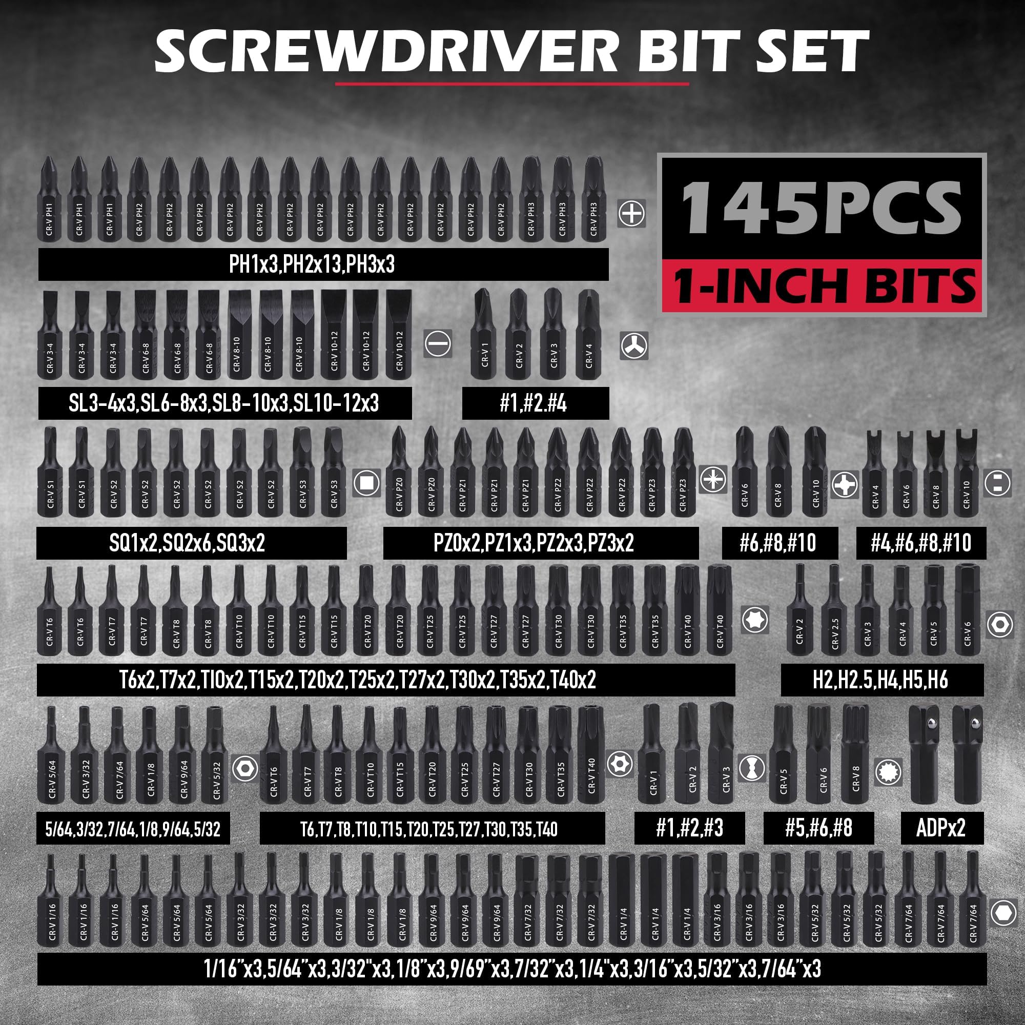 SEDY magnetic security bits collection showcases versatility across screw types.