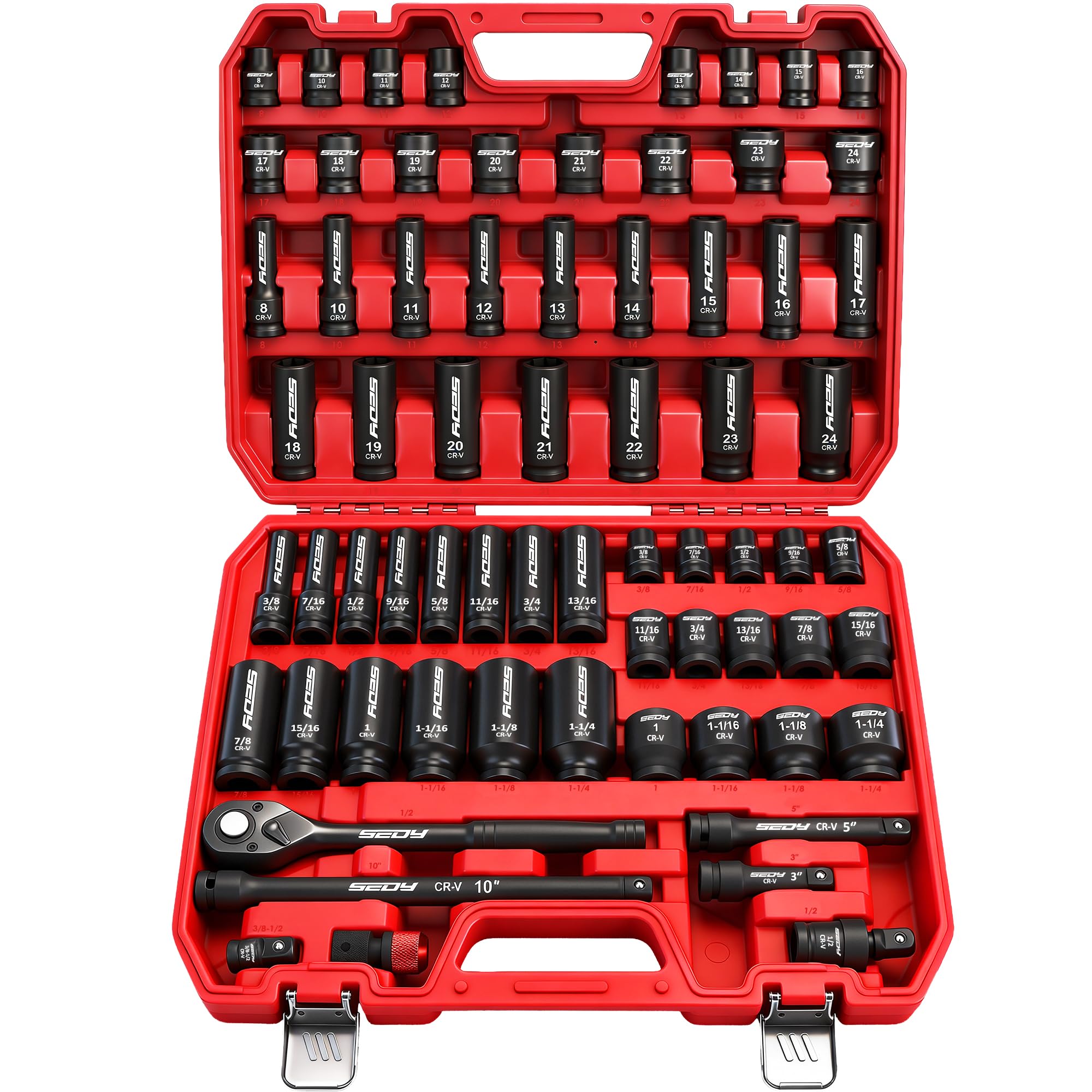 SEDY Master 67-piece impact socket set in an organized case for quick access.
