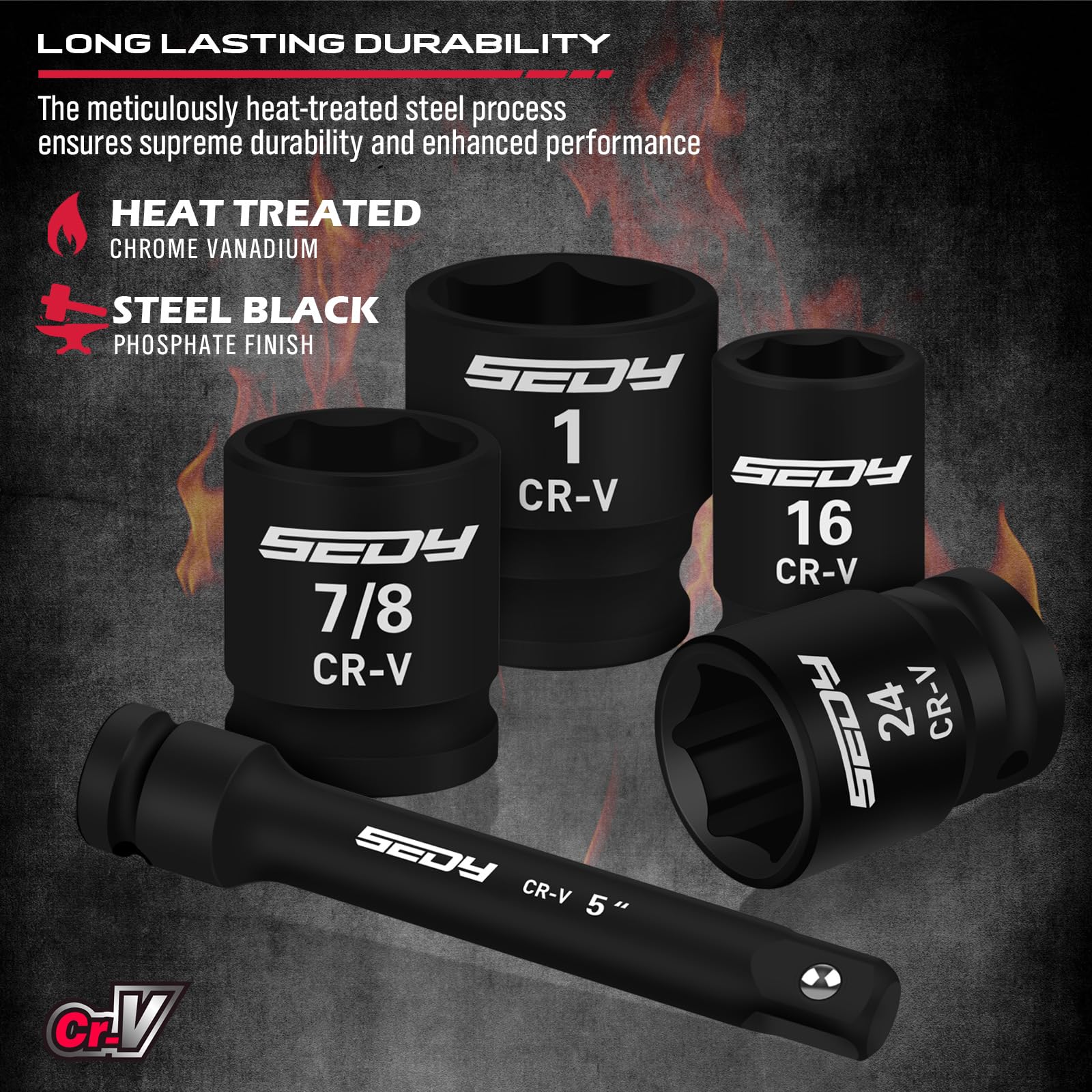 SEDY metric and SAE range sockets cover 7/16 to 1 inch, 13-24mm