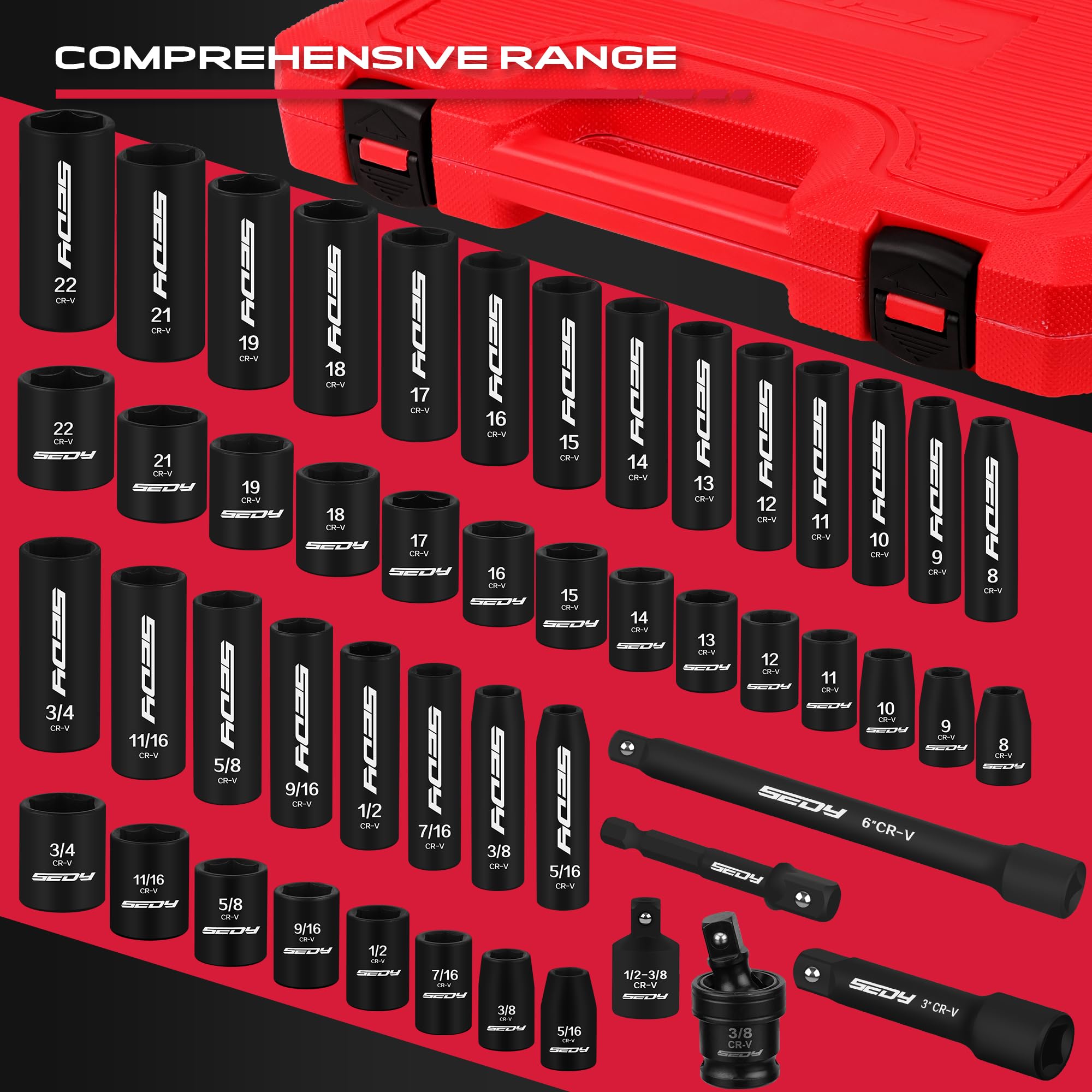 SEDY metric sockets with laser marks for quick size identification