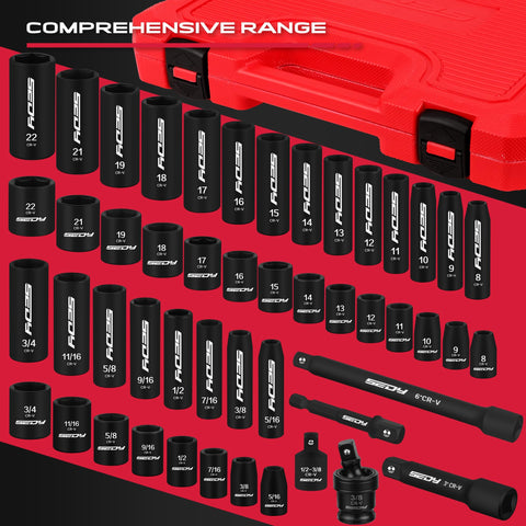 SEDY metric sockets with laser marks for quick size identification