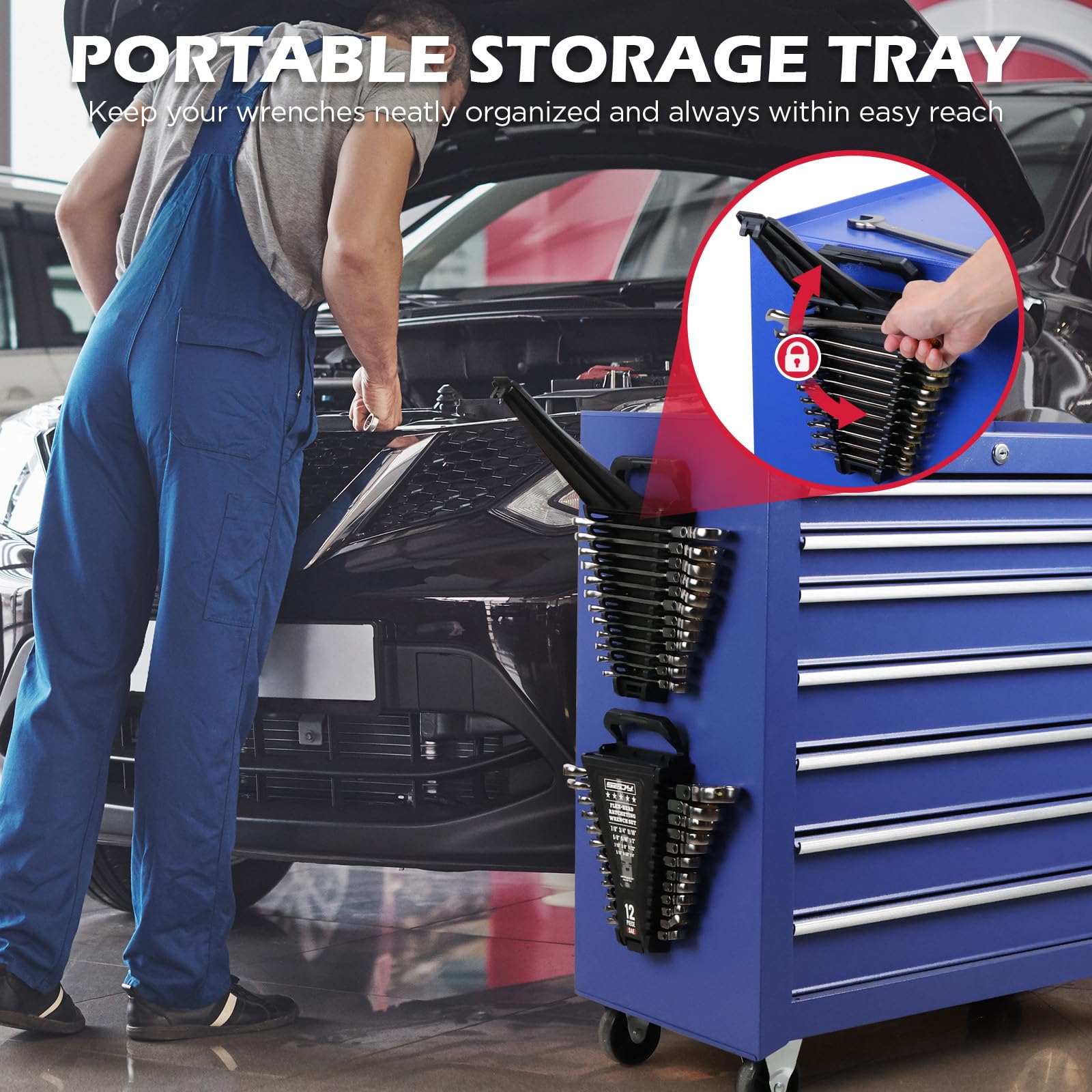 SEDY non-slip storage rack keeps wrenches secure.