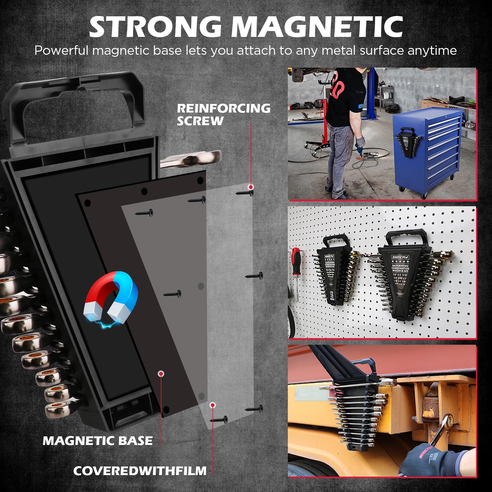 Sedy open-end and box-end mixed wrenches tackle confined spaces.