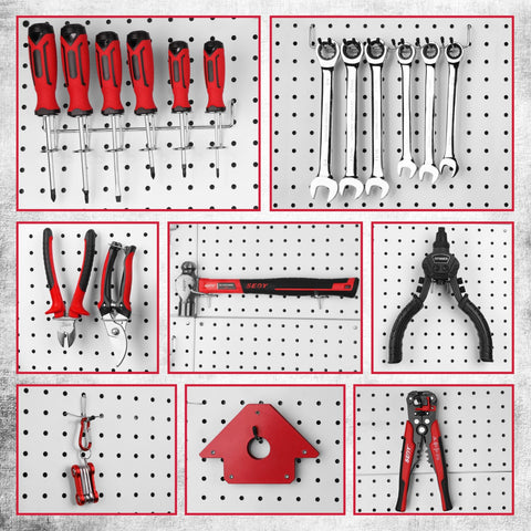SEDY warehouse basement organization using pegboard storage