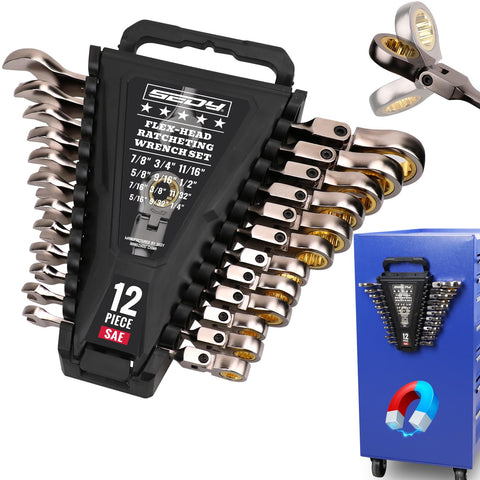 SEDY Premium 12-piece SAE flex-head wrenches for tight spaces