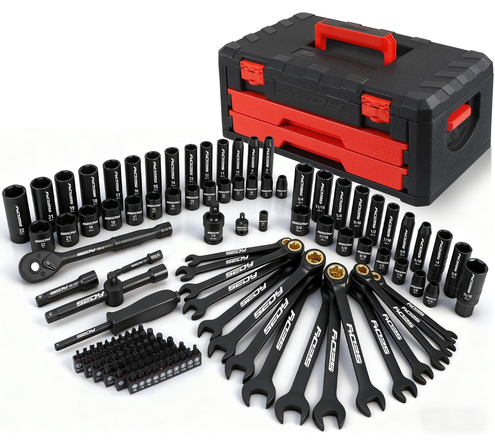 SEDY Premium 132-piece tool set in case for organized access.