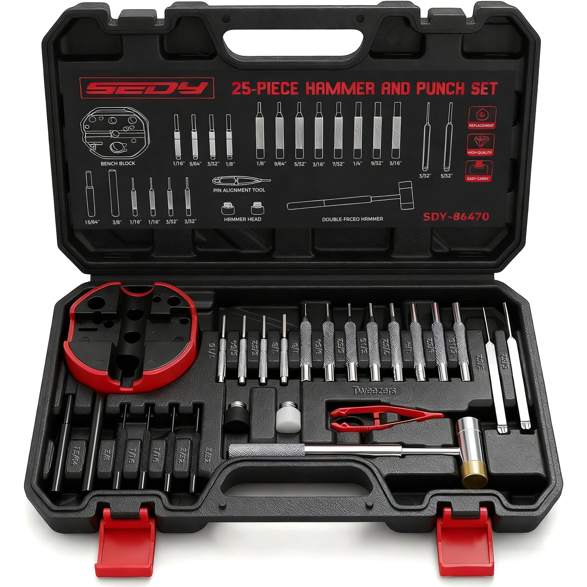 SEDY Premium Pin Punch Hammer Set complete kit for leather, metal, and wood projects