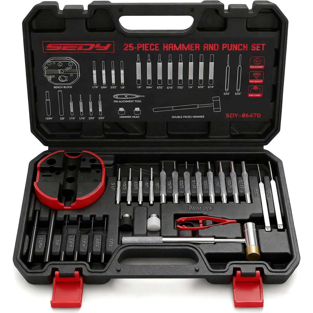 SEDY Premium Pin Punch Hammer Set complete kit for leather, metal, and wood projects