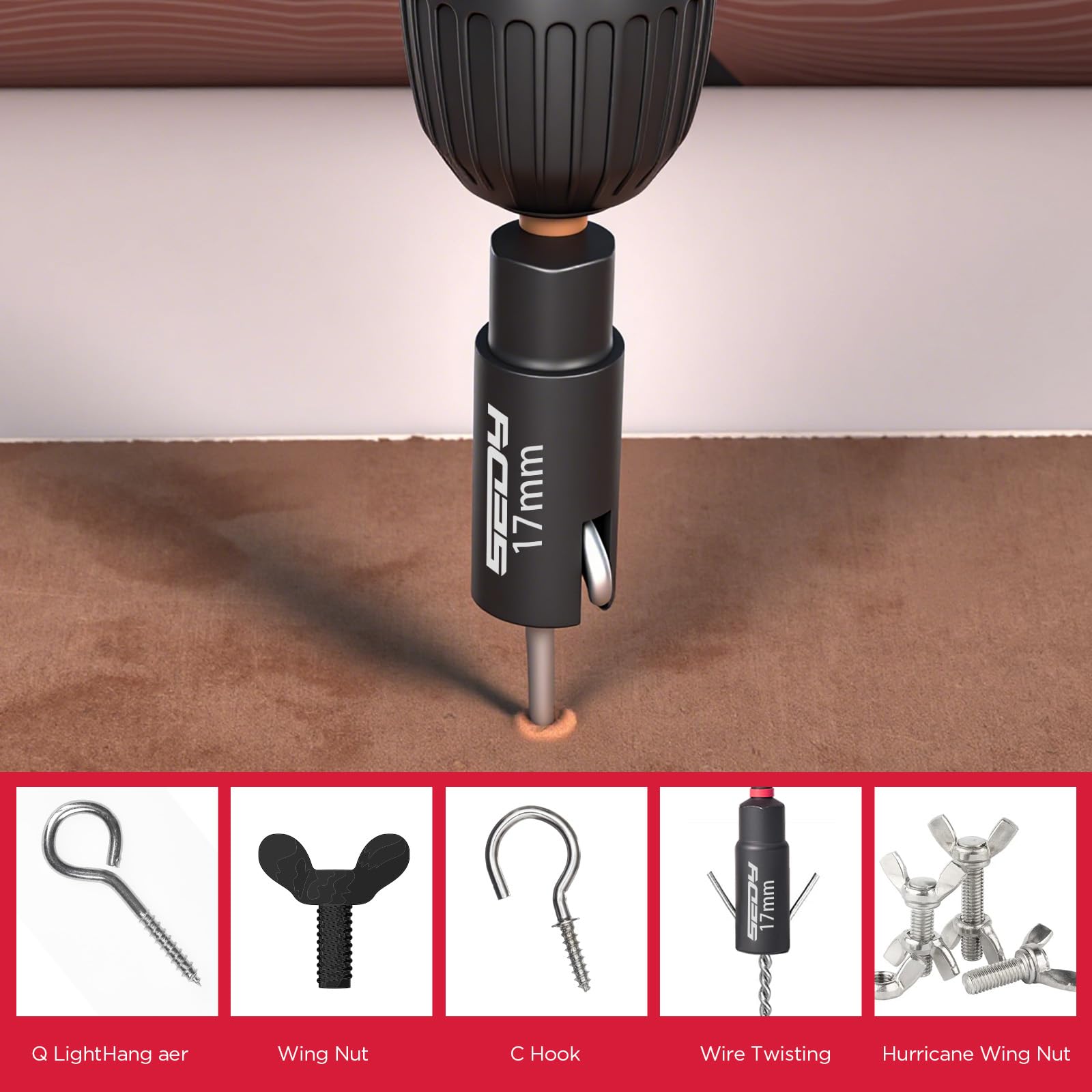 SEDY quick-release bit holder keeps bits organized and ready.