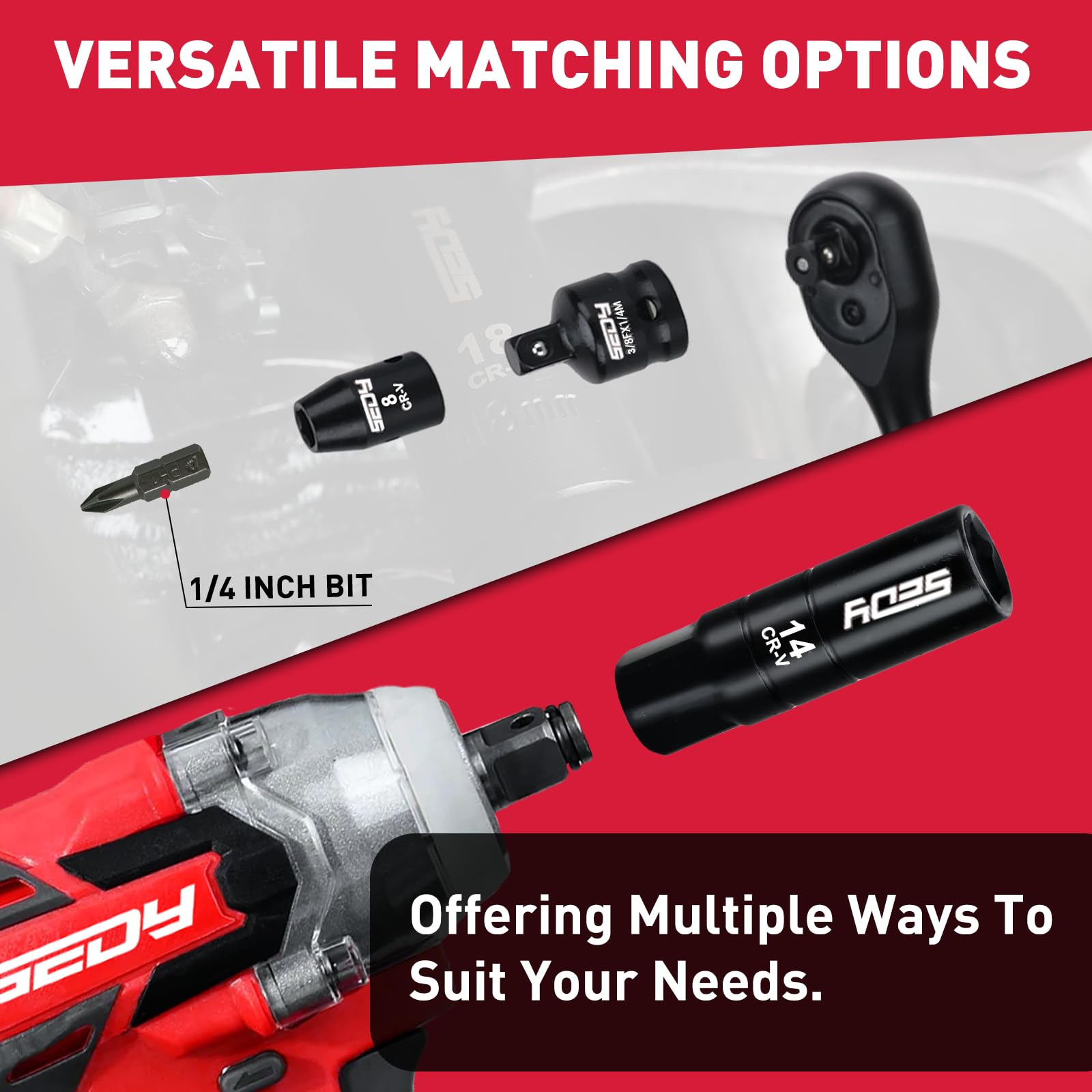 SEDY ratchet handle with universal joint reaches tight spaces.