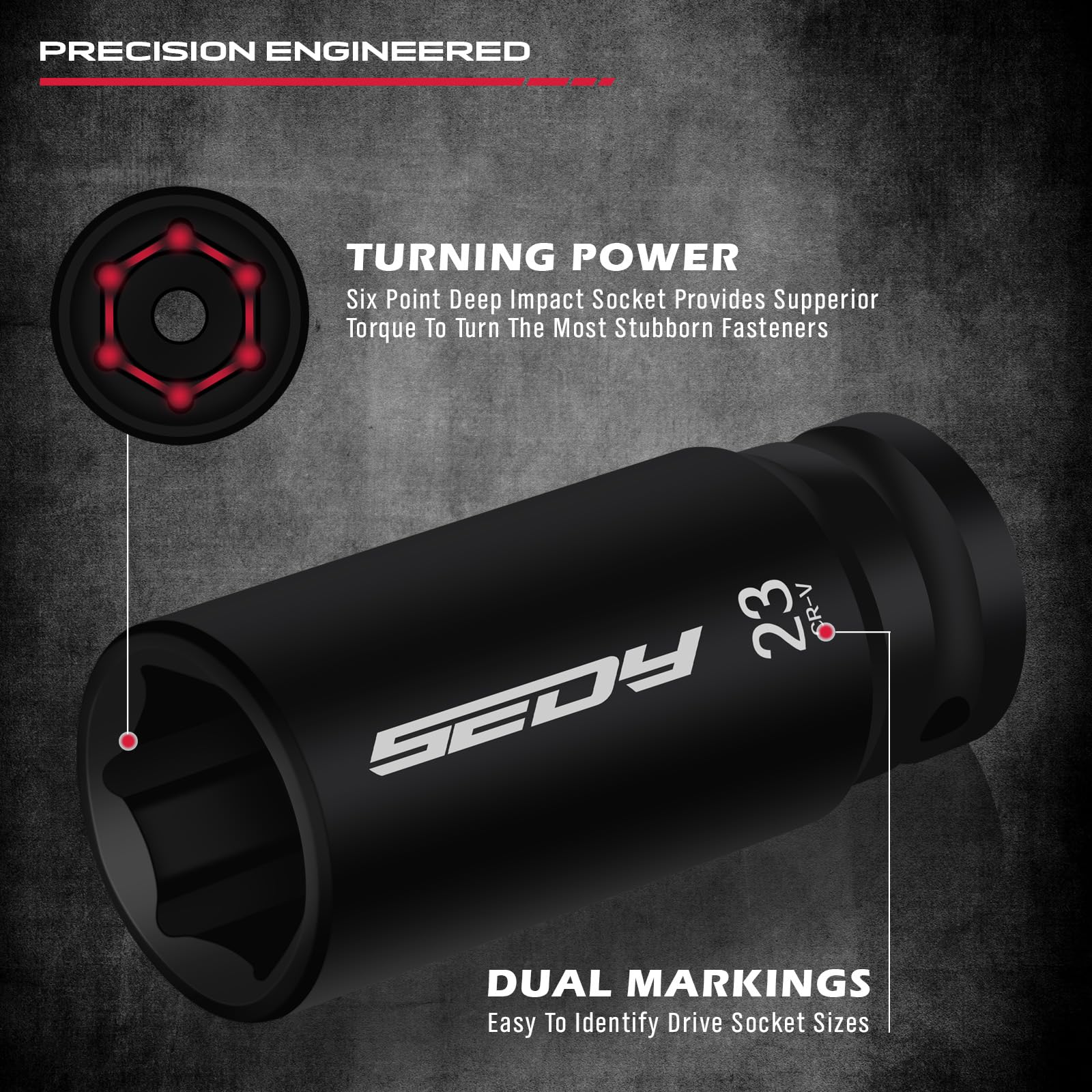 SEDY reducer adapts drive sizes for versatile tool setups.