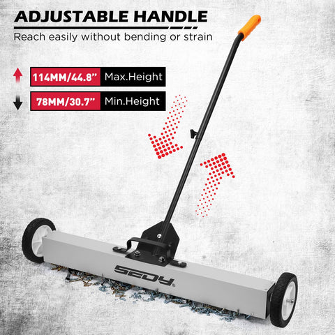 SEDY rolling sweeper with 3-inch wheels gliding over concrete