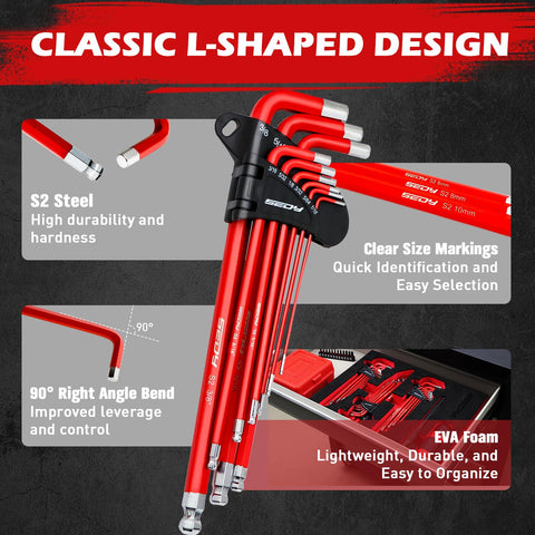 Sedy SAE and metric 30-piece range for versatile repairs.
