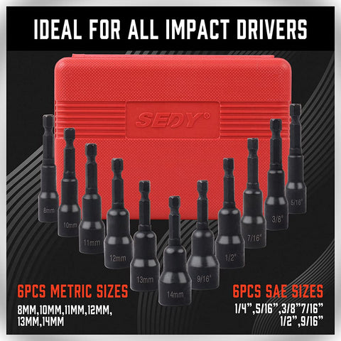 SAE and metric size markings in SEDY set for versatile projects.