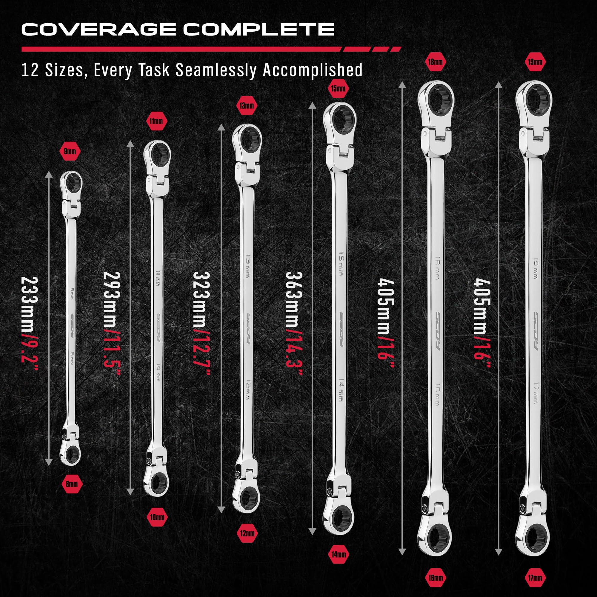SEDY six-piece metric set covers 8–19mm for versatile mechanical tasks.