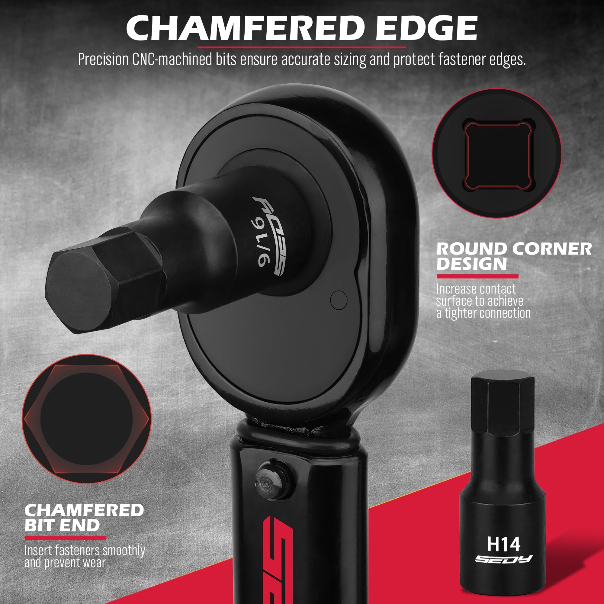 SEDY high-contrast laser-etched sizes aid quick selection