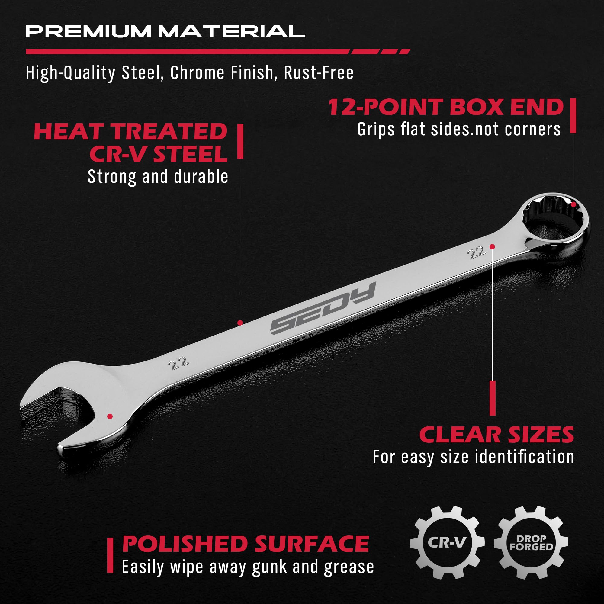 SEDY wrench sizes 8mm to 22mm for broad repair tasks