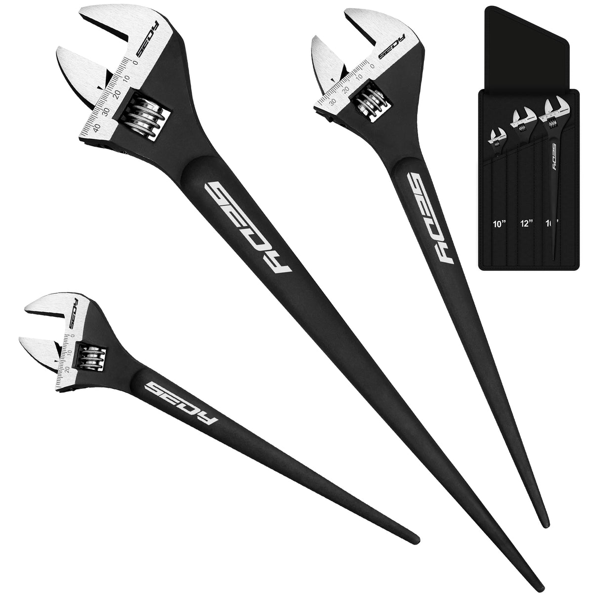 SEDY spud wrench set 10-inch close-up showing adjustable jaw range for plumbing tweaks