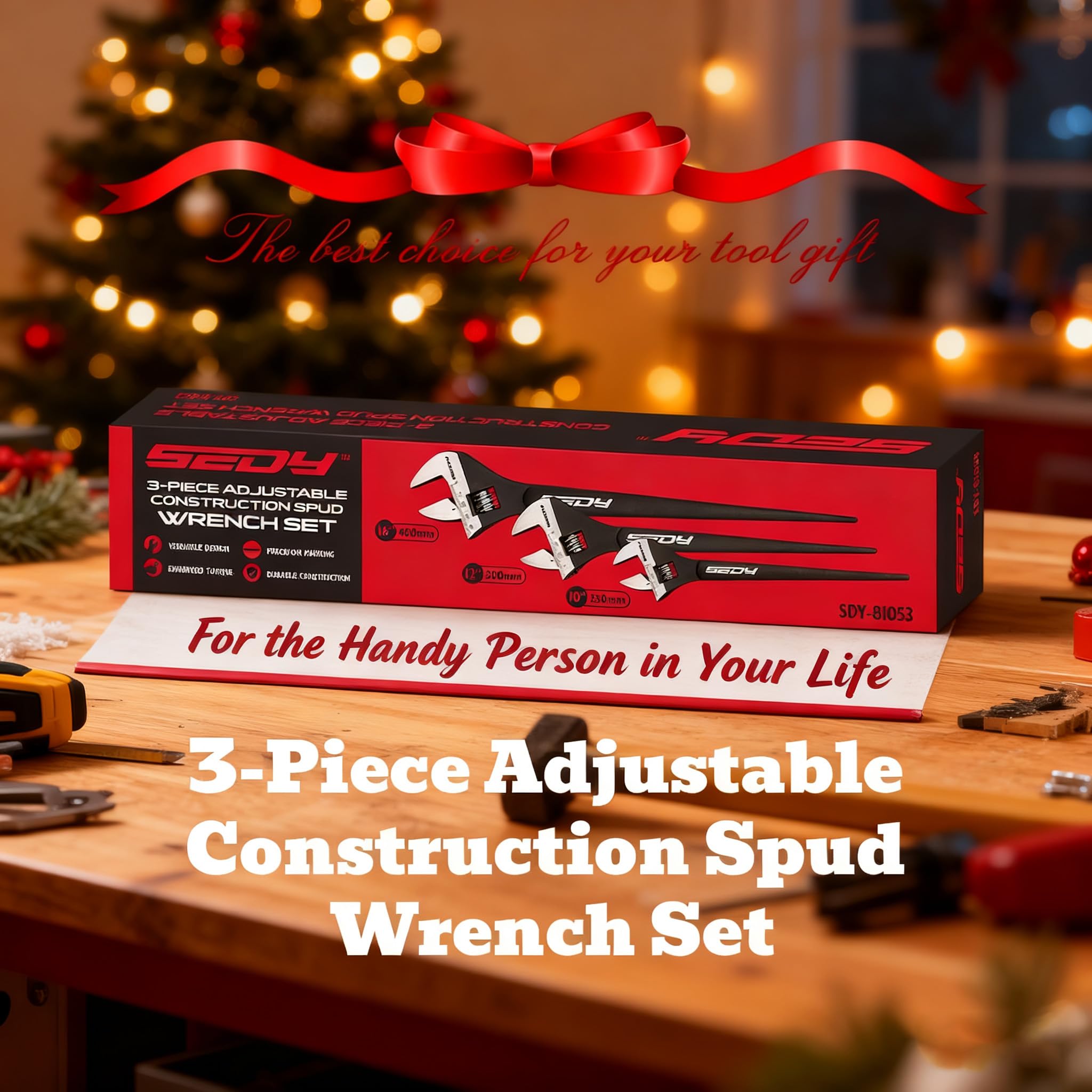 SEDY spud wrench kit stored in toolbox, ideal for plumbers and electricians