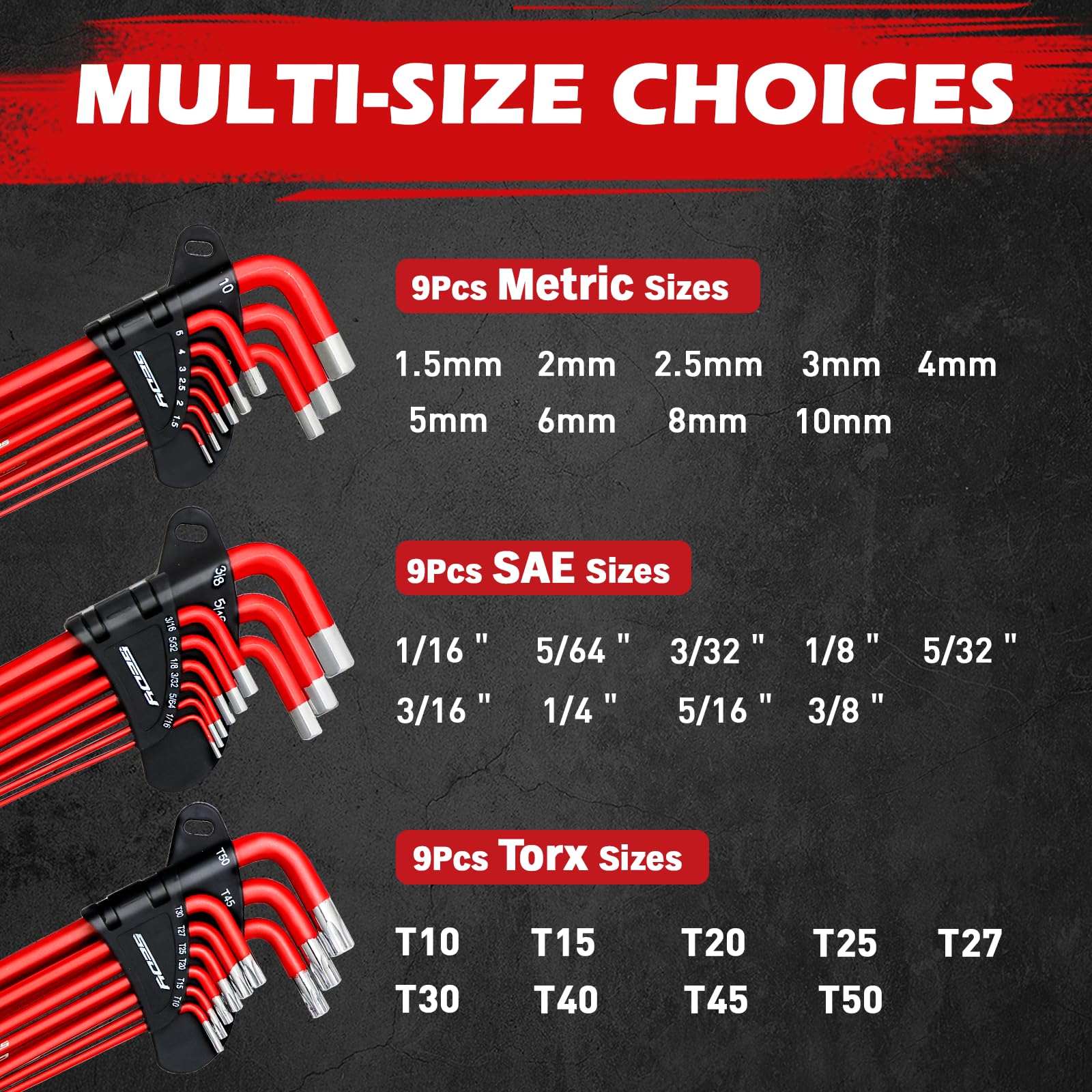 Sedy T-handle extension bars improve torque and control.