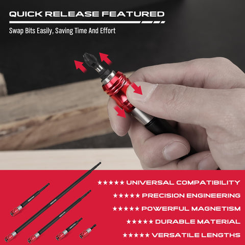 SEDY universal-compatibility quick-release feature shown with various bits.