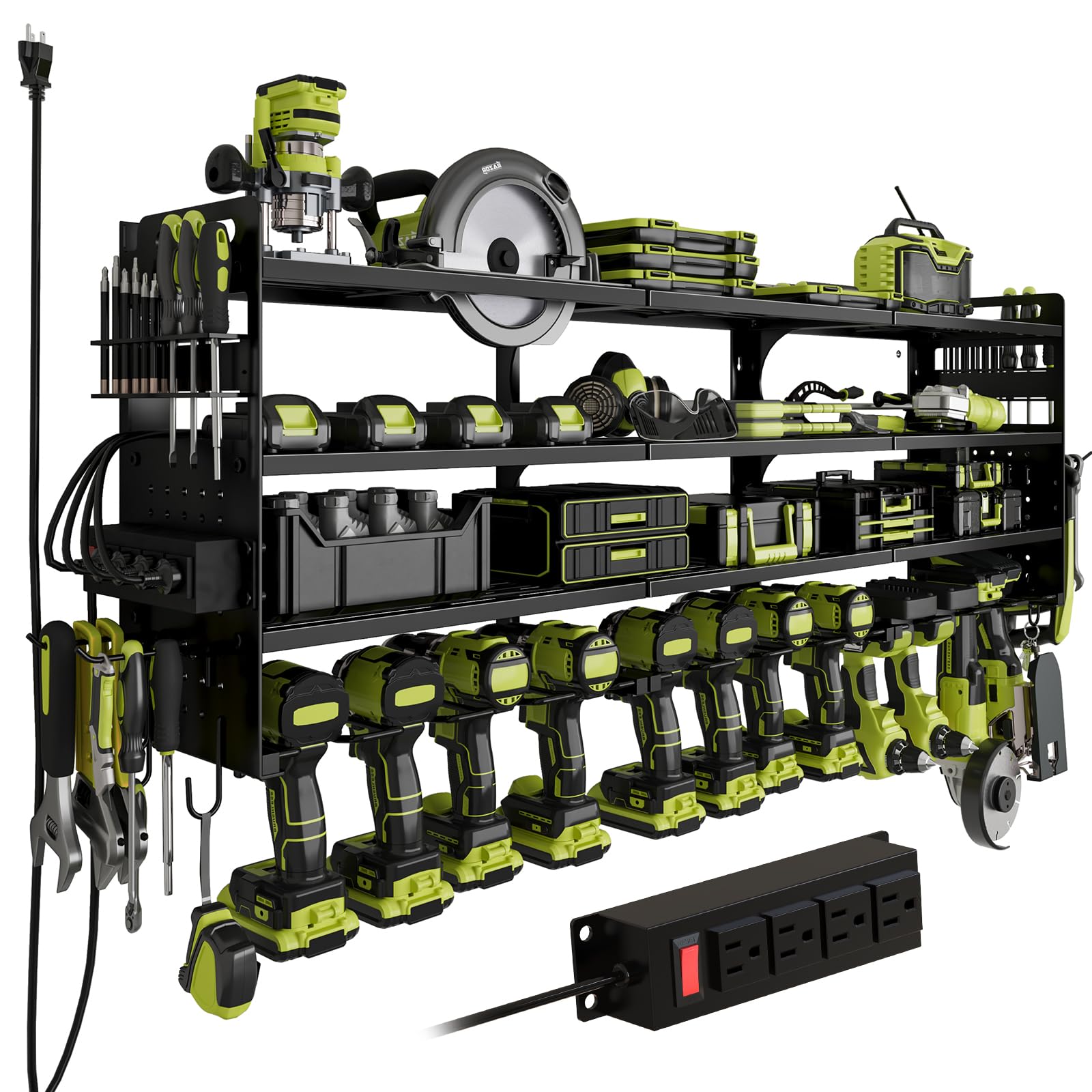 Seeahead 12-cordless-drill-holder on wall mount keeps drills accessible and organized.