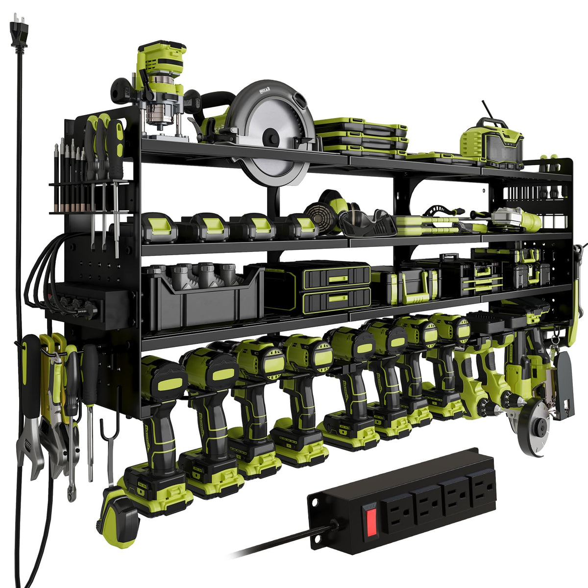 Seeahead 12-cordless-drill-holder on wall mount keeps drills accessible and organized.