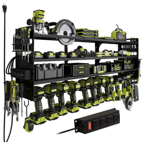 Seeahead 12-cordless-drill-holder on wall mount keeps drills accessible and organized.