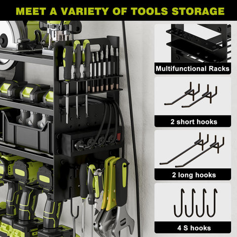 Seeahead heavy-duty metal rack supports heavy tools without sagging.