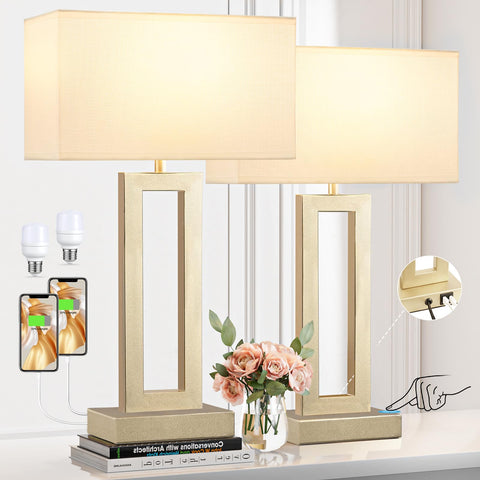 Seealle 22in bedroom lamp with gold base and white shade, ideal for a chic nightstand.