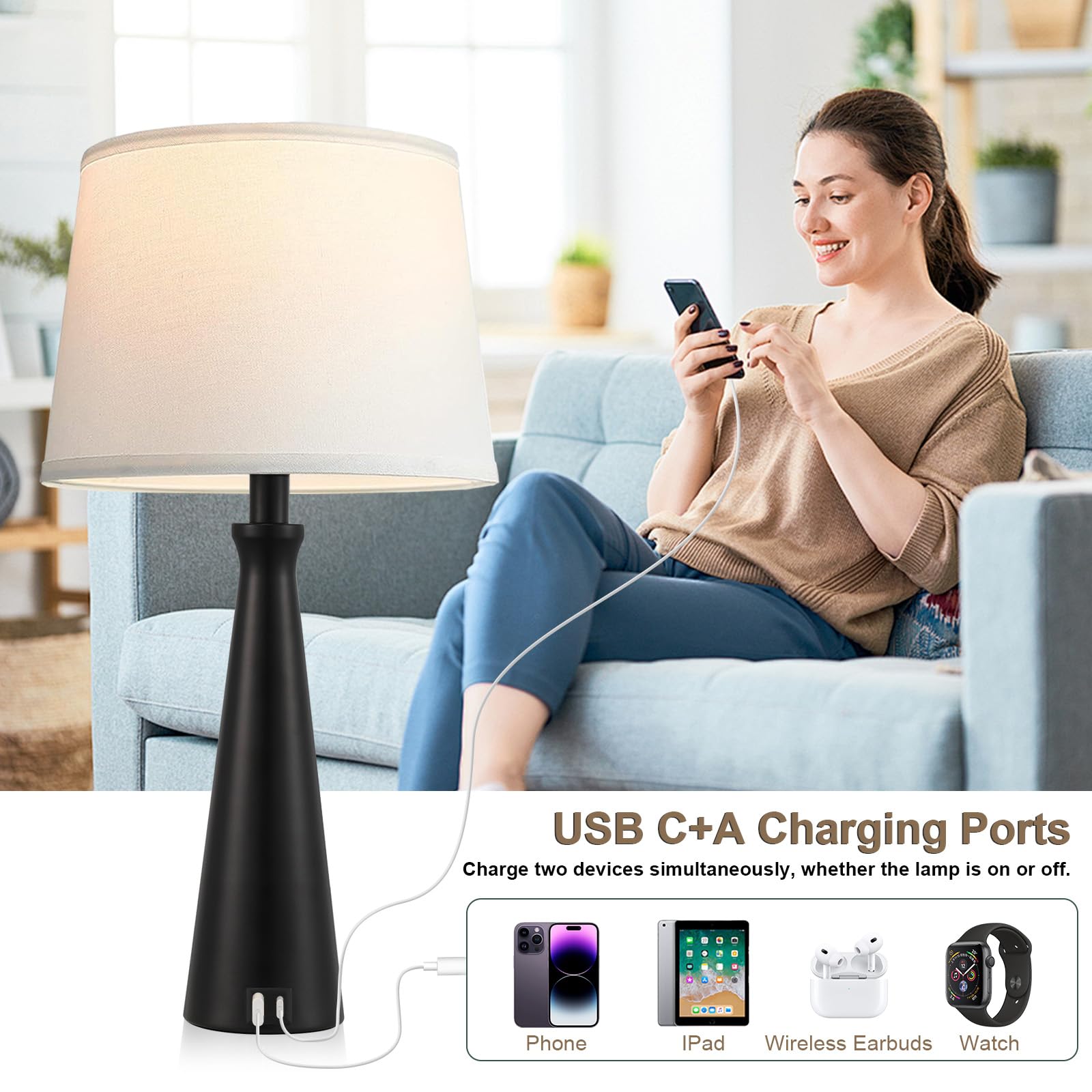Seealle 3-way dimmable table lamp with easy touch control for cozy ambience.