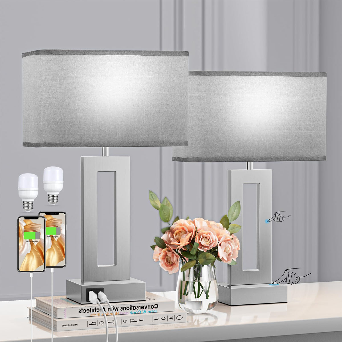 Seealle bedroom lamps gold rod detail enhances modern décor and warm ambience.